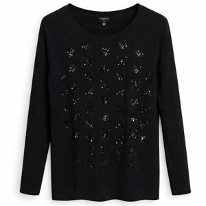 Talbots Black Sequin Snowflake Sweater Sz LgP
